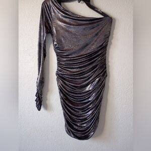 Forever 21 Shimmering Silver Long Sleeve Dress Size M